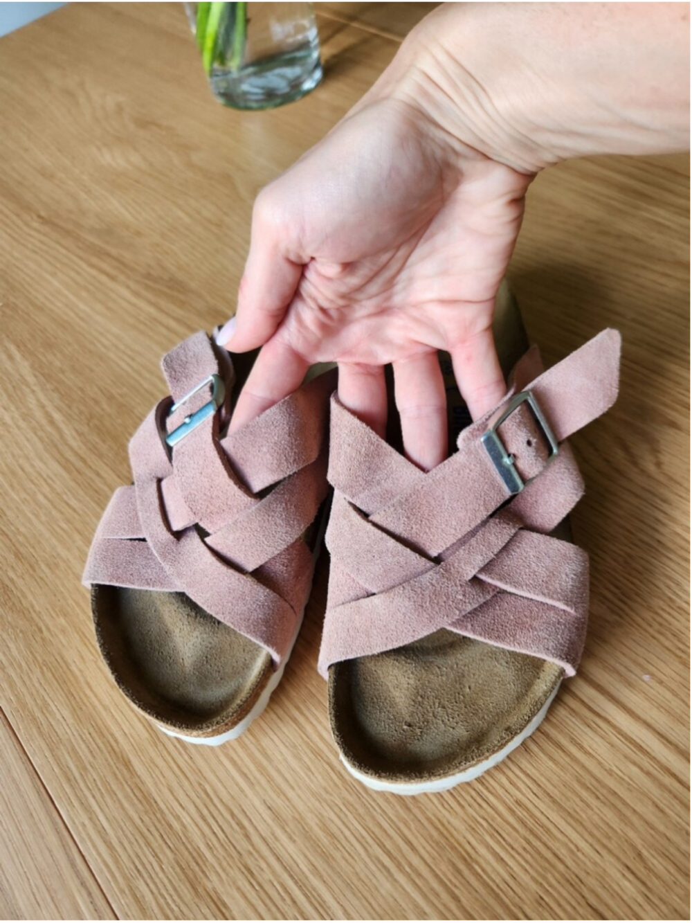 Birkenstock Lugano Soft Footbed Sandals Size 38 Pink Leather Suede Comfortable - Picture 4 of 8